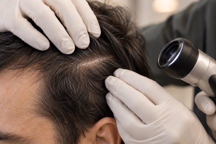 Close assessment of a mature scalp scar and the surrounding hair